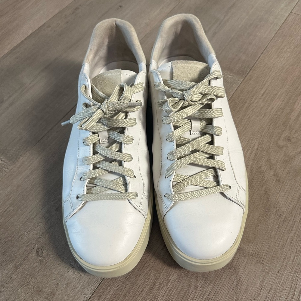 White Leather Sneakers with Beige Laces